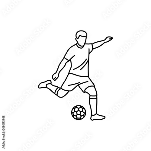 Obraz na plátně Black and white line art icon of a soccer player performing a penalty kick