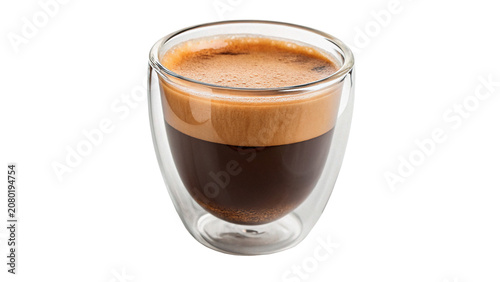 Obraz na płótnie Hot glass cup of fresh espresso coffee with rich crema isolated on transparent b