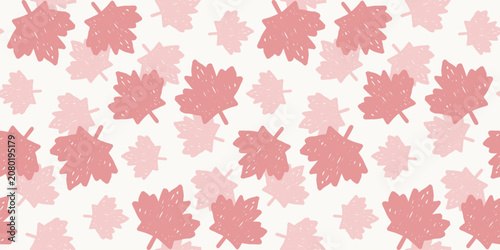 Tableau sur toile Seamless pattern of dense hand drawn pink and red maple leaves overlapping