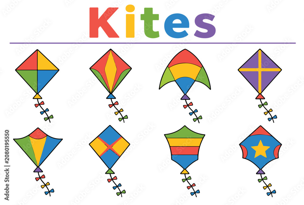 Obraz premium Flying Kite Icons for Outdoor Fun and Children's Activities Editable Vector