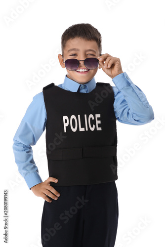 Cute little happy police of...