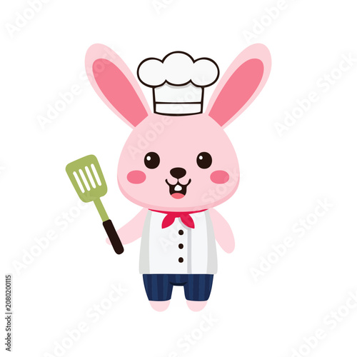 Cartoon Rabbit Chef Holding Spatula