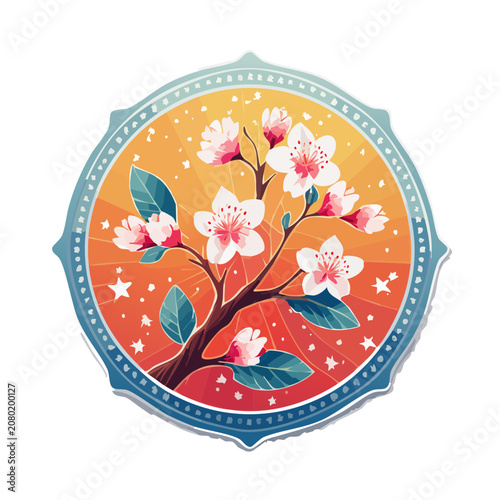 Cherry Blossom Branch in Circular Ornamental Frame