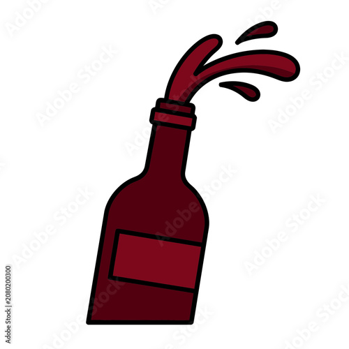Flat illustration of a wine bottle pouring red liquid