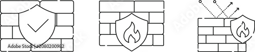 Foto Firewall Protection Icons Set Vector Illustration, Fire Resistant Wall, Fire Saf