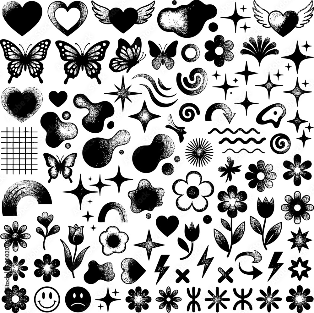 Fototapeta premium Y2k style nostalgic graphics and hand drawn aesthetic elements with aesthetic butterfly nostalgia
