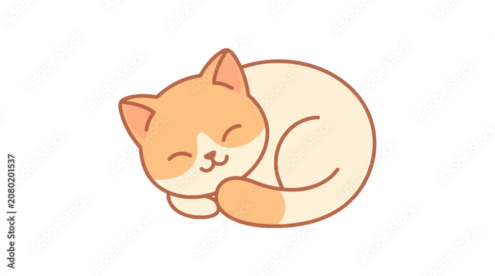 Fototapeta premium Cute Sleeping Cat Illustration with Relaxed Posture.