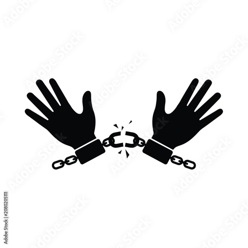 Cuadro en lienzo Broken Handcuffs Silhouette Against White Background Freedom Concept