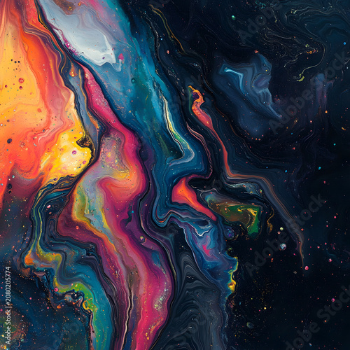 Abstract Acrylic Paint Pour With Iridescent Pigment Mixed