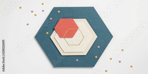 Hexagon geometric vector illustration of traffic light switch and stop sign on wall symbol, modern business icon design, technology web logo concept, 3D frame pattern, home house signage