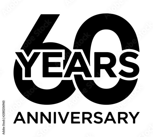 Sixty Years Anniversary Vector Graphic, 60th Celebration Emblem, Milestone Event Icon, Black and White Design Element