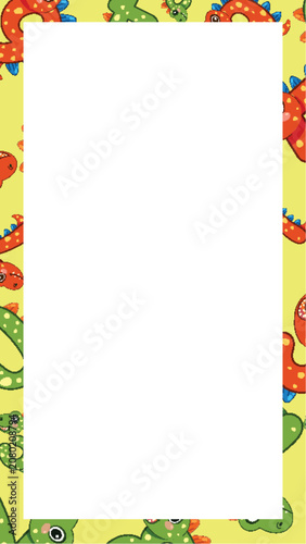 Cartoon Dinosaur Number Pattern Frame with Central White Copy Space