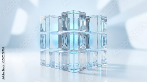 Crystal cube structure with geometric refraction during soft studio illumination for abstract concepts