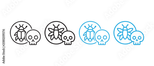Bild auf Leinwand Pesticide and Toxic Insecticide Warning Icons Set Featuring Beetle and Fly Symbols in Line Art Style
