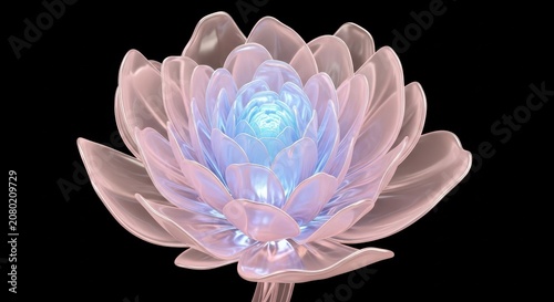 Abstract Glass Lotus Flower Glowing with Soft Pink and Blue Light