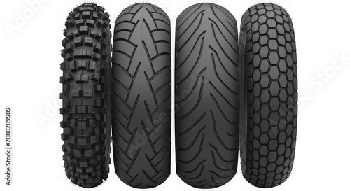 Stack of Four New Motorcycle Tires Isolated on Transparent Background