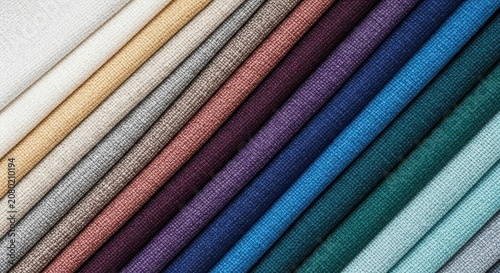 Colorful Fabric Swatches Arranged in Diagonal Rows for Interior Design