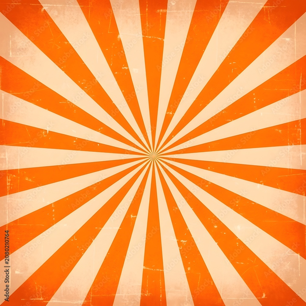 Fototapeta premium Vintage style orange and white sunburst background with distressed texture for retro Halloween graphic design project Happy Halloween