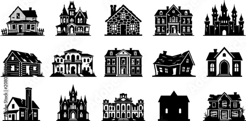 Foto Collection of 13 black silhouette house and castle graphics
