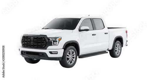 White pickup truck with black grill and tinted windows