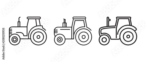 Foto Set of three tractor icons featuring minimalist line art design for agricultural machinery concepts