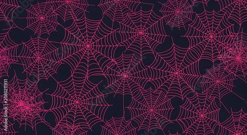 Seamless pattern of pink spider webs on dark background for stylish Halloween graphic design elements Happy Halloween
