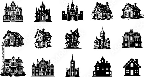 Принти на полотні Vintage engraving collection diverse architectural styles including castles mans