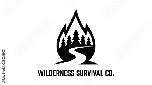 Adventure Backpack Icon with Mountainous Landscape and Winding Path, Symbolizing Hiking, Exploration, and Outdoor Journey