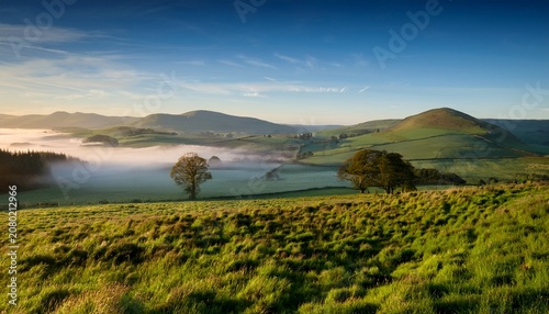 Soft Afternoon Mist Surrounding Eildon Hills Galashiels Scottish Borders