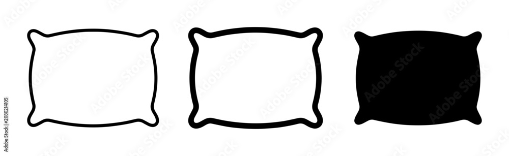 Fototapeta premium Pillow Icons Set: Simple Outline and Solid Black Vector Graphics for Sleep, Comfort, and Bedding Concepts