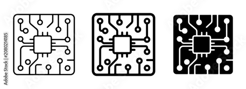 Foto Microchip Circuit Board Icons, Computer Processor Chip Graphics, Digital Technol