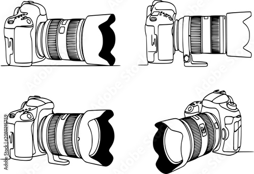 Professional DSLR Camera Line Art Silhouette - Minimalist Black Vector Icon for Photography Gear