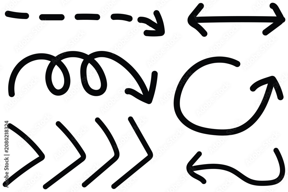 Obraz premium Hand drawn vector arrow graphics set directional indicators flowcharts and presentation elements