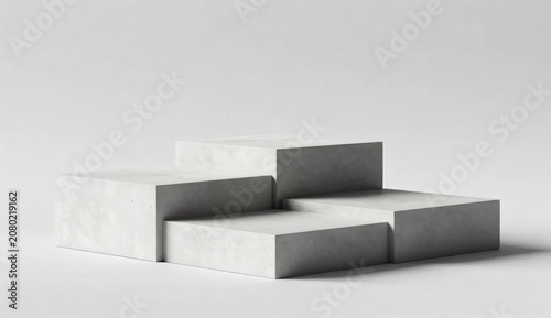 Modern concrete geometric block podium, brutalist architecture style mockup with sharp shadows
