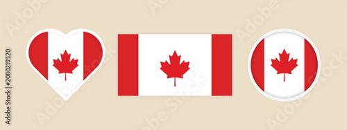 Bild auf Leinwand Canada Flag Icon Isolated on White Background, Canadian National Flag Round Butt