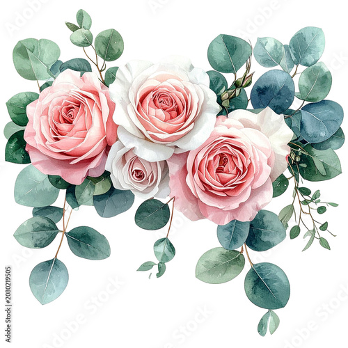 Pink Roses with Eucalyptus Leaves Arrangement.