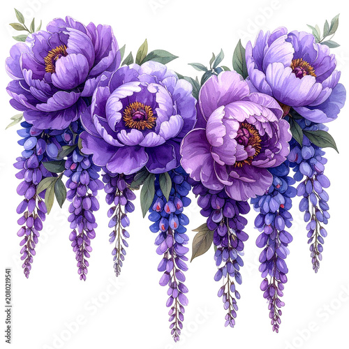 Purple Peonies and Wisteria Floral Arrangement.