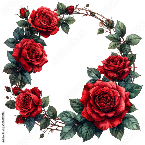 Red Rose Floral Wreath with Green Leaves 1.