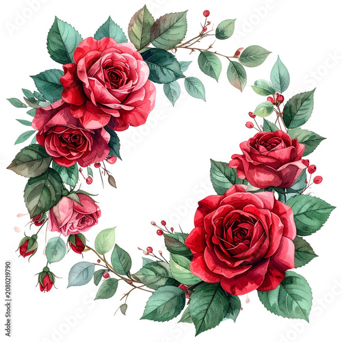 Red Rose Floral Wreath with Green Leaves 2.