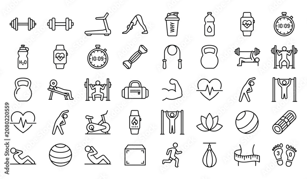 Naklejka premium Healthy Lifestyle and Workout Vector Icons