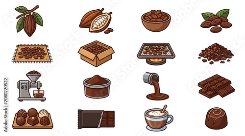 Obraz na plátne Collection of chocolate and cocoa related illustrations and icons