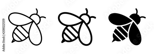 Obraz na plátně Three Bee Icons, Simple Line Art and Solid Fill Vector Graphics, Insect Symbol C