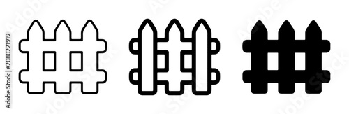Fotografía Picket Fence Icons, Simple Garden Boundary Symbols, Outline and Solid Styles, Ve