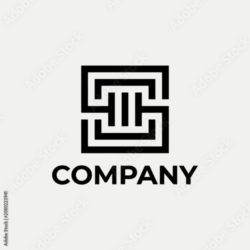Geometric square monogram logo for corporate company.