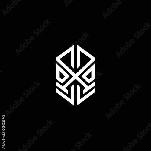 Geometric white line logo on solid black background.