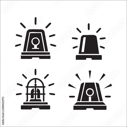 Emergency Siren Beacon Icon Set, Flashing Warning Light, Police Ambulance Fire Alarm, Safety Alert Vector Collection