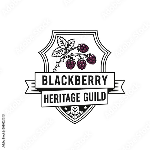Fotografie Blackberry heritage guild botanical shield logo.
