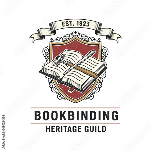 Konstfotografi Bookbinding heritage guild with vintage mallet open book for traditional leather