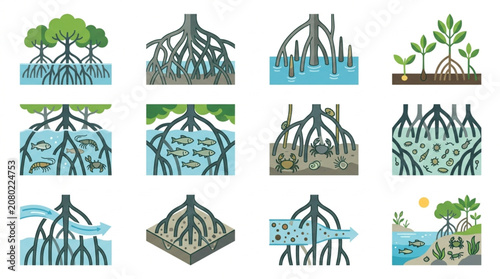 Foto Collection of Mangrove Root Systems Illustrating Ecosystem Diversity