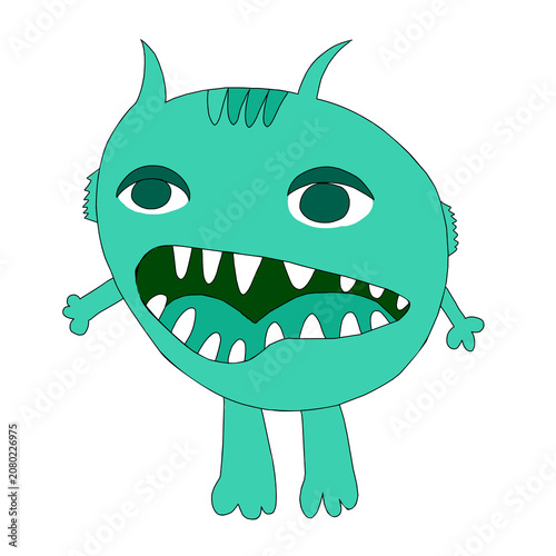 Cute Green Monster Cartoon Character Flat Vector Illustration